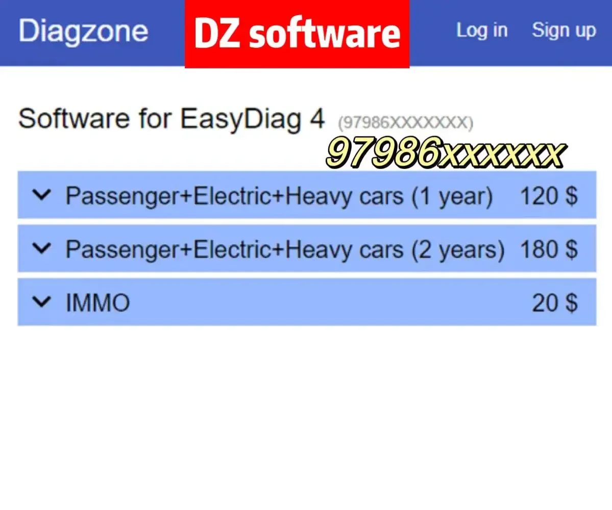 1 Year Diagzone Pro Software Renew DZ Open Software Subscription for Easydiag 4, Thinkdiag 97986 Golo Master 97977