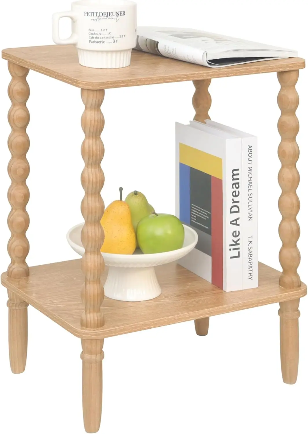 

Small End Table, Couch Side Table with 2-Tier Storage Shelf, Wood Coffee Table for Bedroom, Living Room, Small Spaces (R
