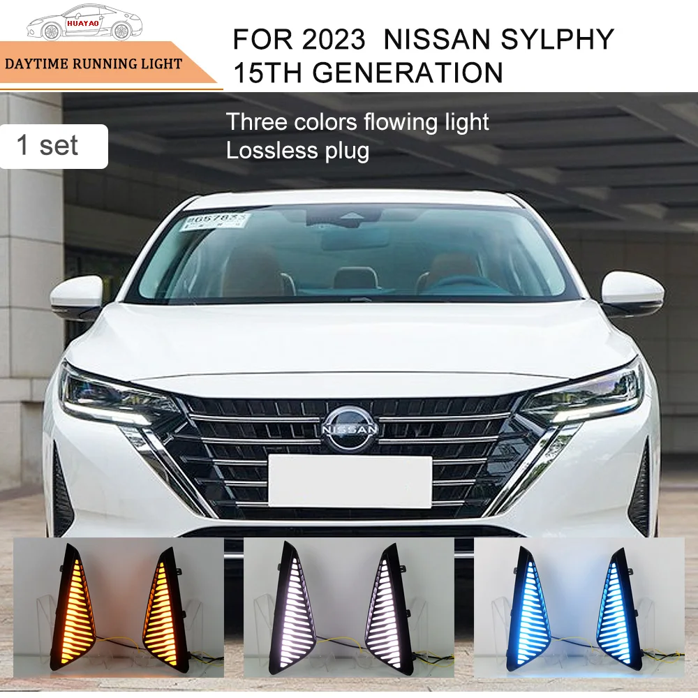 

Automobile Front Bumper Lamp LED Daytime Running Lights Car Fog Lamps Tricolor Streamer For 2023 15th Generation Nissan Sylphy