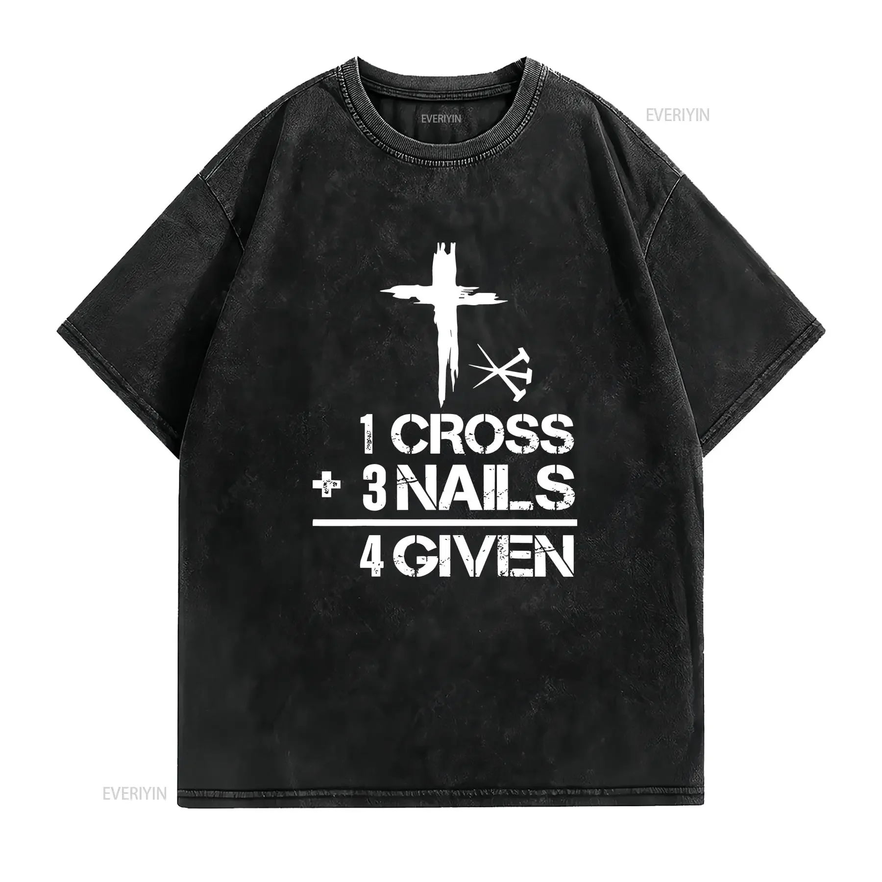 1 Cross 3 Nails Forgiven Christian Easter T Shirt  vintage Washed Soft Comfortable fashion homme Stretched graphic Casual