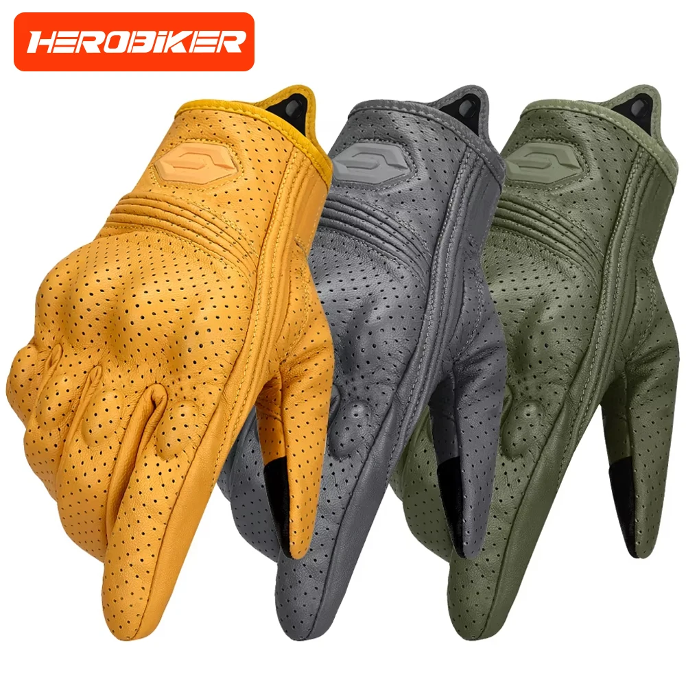Motorcycle Gloves Anti Drop Breathable Touch Screen Off-road Racing Gloves Goat Leather Outdoor Riding Full Finger Gloves