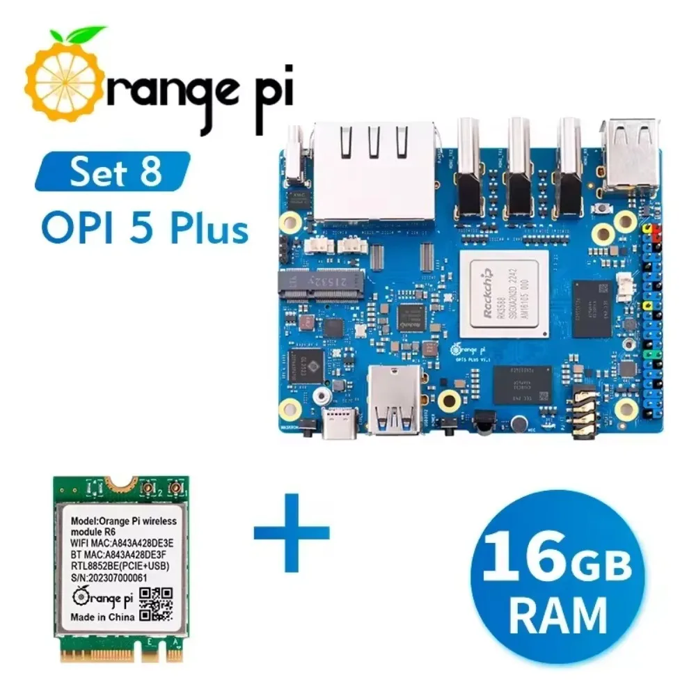 For Orange Pi 5 Plus 16G+R6 WiFi Module, DDR4 RK3588 2.5G Dual Ethernet PCIE Extension Orange Pi5 Plus SBC Single Board Computer