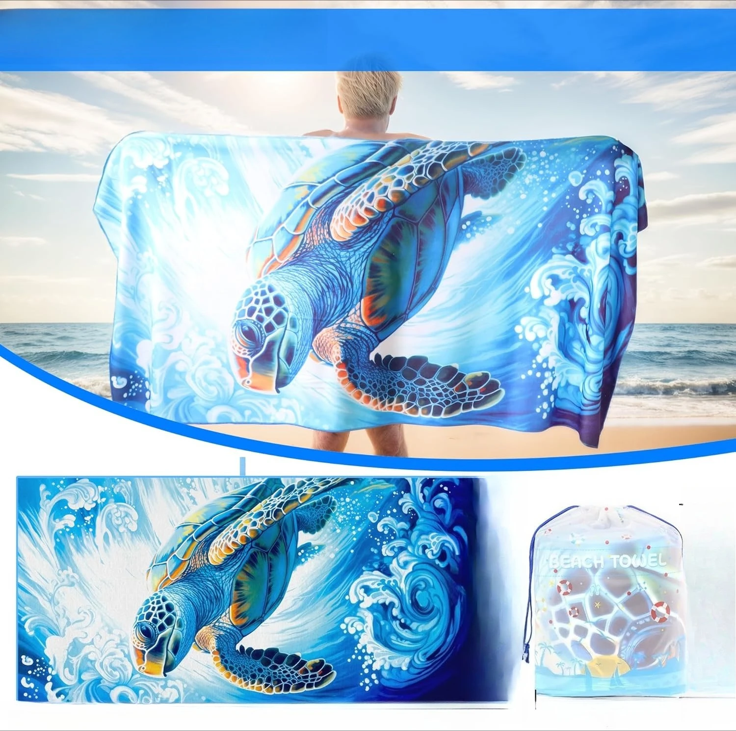 

1PC Sea turtle pattern Beach Towel for Family stuffs friends Gifts Quick-Dry Sand free For Bath Yoga Beach Camping Swimming GYM