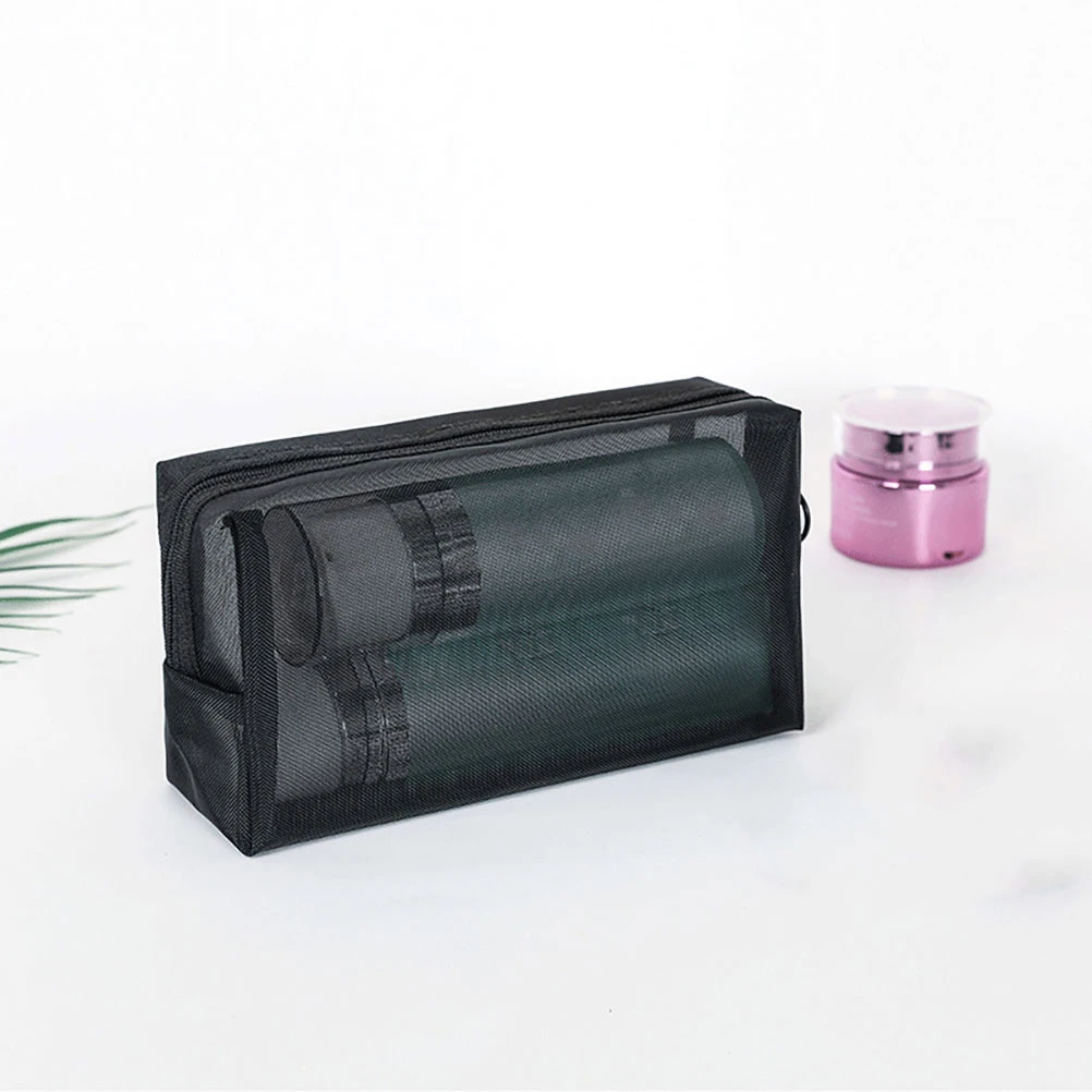 

3pcs Fashion Mesh Makeup Storage Bags Travel Toiletry Wash Pouch Hold Lipstick Brushes Large Capacity Home Travel Use