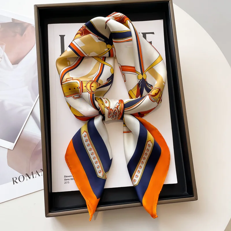 

Роскошный шелковый квадратный шарф, женский атласный шейный платок с принтом каретки, весенняя повязка для волос, платок, бандана, Echarpe