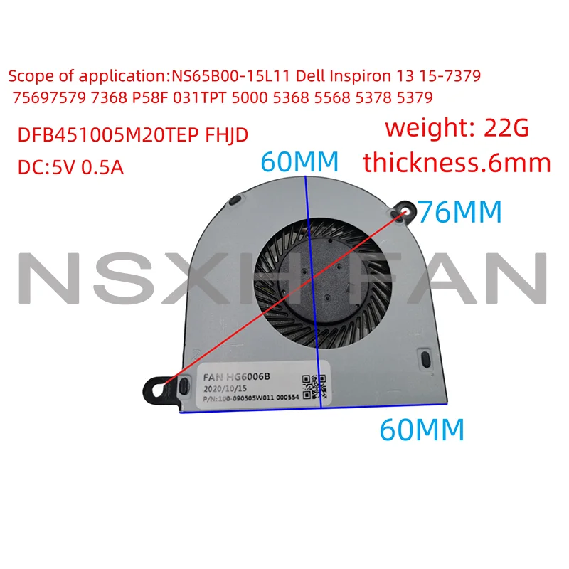 Ventilador para ordenador portátil, para NS65B00-15L11 Inspiron 13 15-7379, 7569, 7579, 7368, P58F, 031TPT, FHJD, 5000, 5368, 5568, 5378, 5379, DFB451005M20TEP