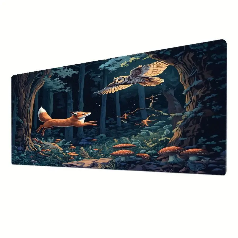 Fantasy Forest Iron Art Mouse Pad Fantasy Fox Owl Design Non Slip Bottom Insulated Surface For Gaming Art Work