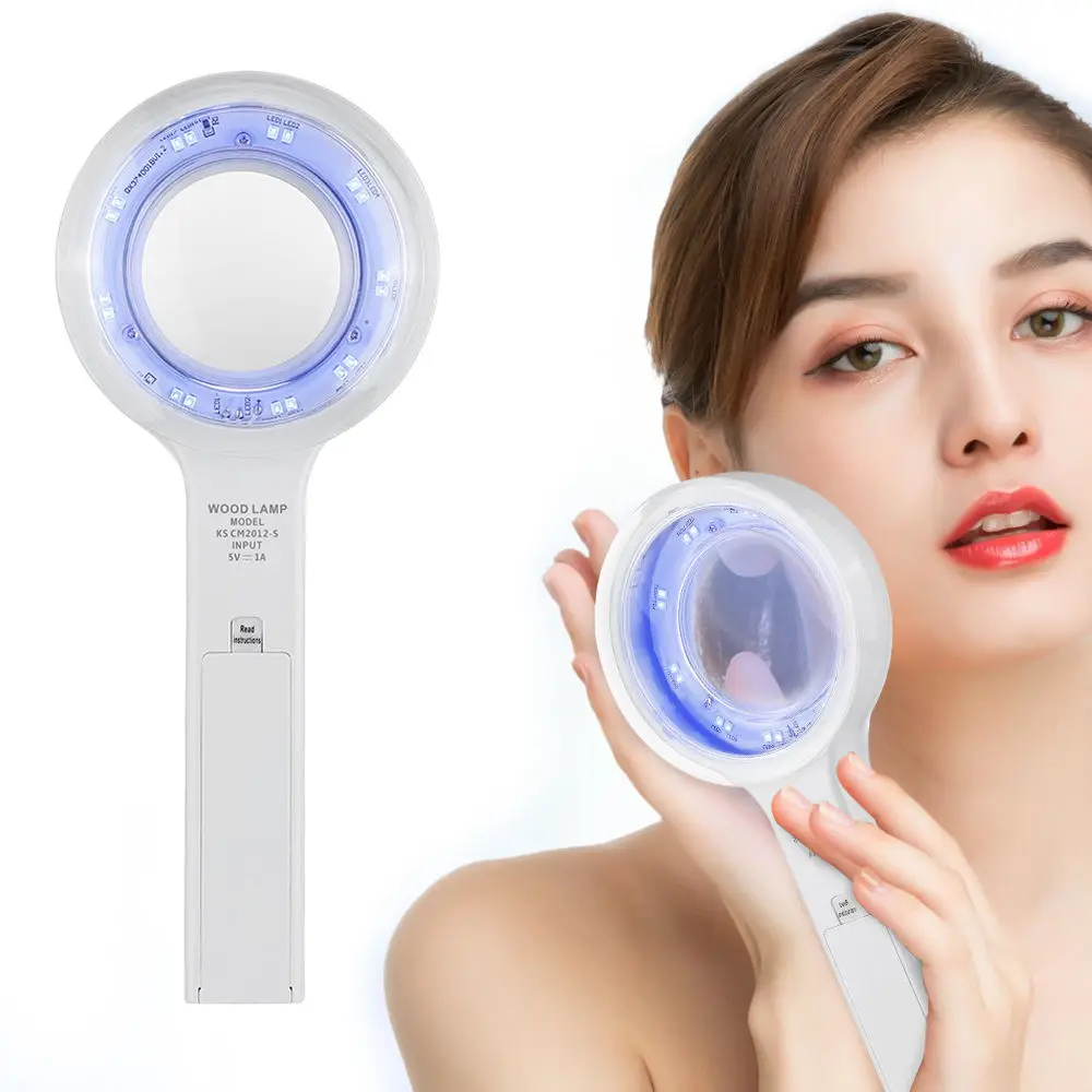 Dermatoscope Hand Held Rechargeable UV Light Facial Magnifying Skin Test Analysis Detector Home Use Woods Lamp Skin Analyzer