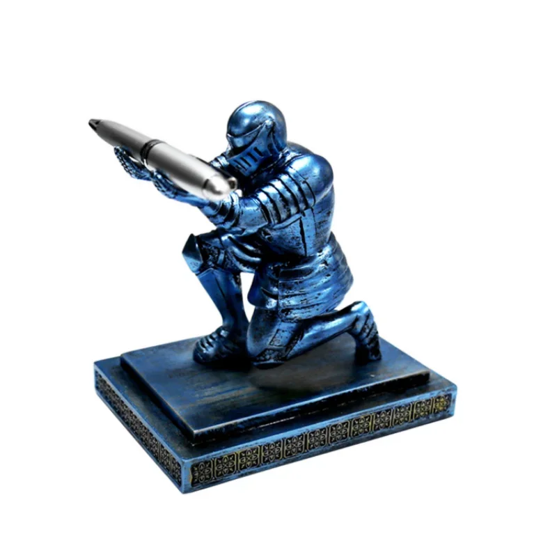 Knight Pen Holder Executive Shield Soldier Figurine Pencil Stand For Office Accessories Pen Stand Desk Organizer Pencil Holder