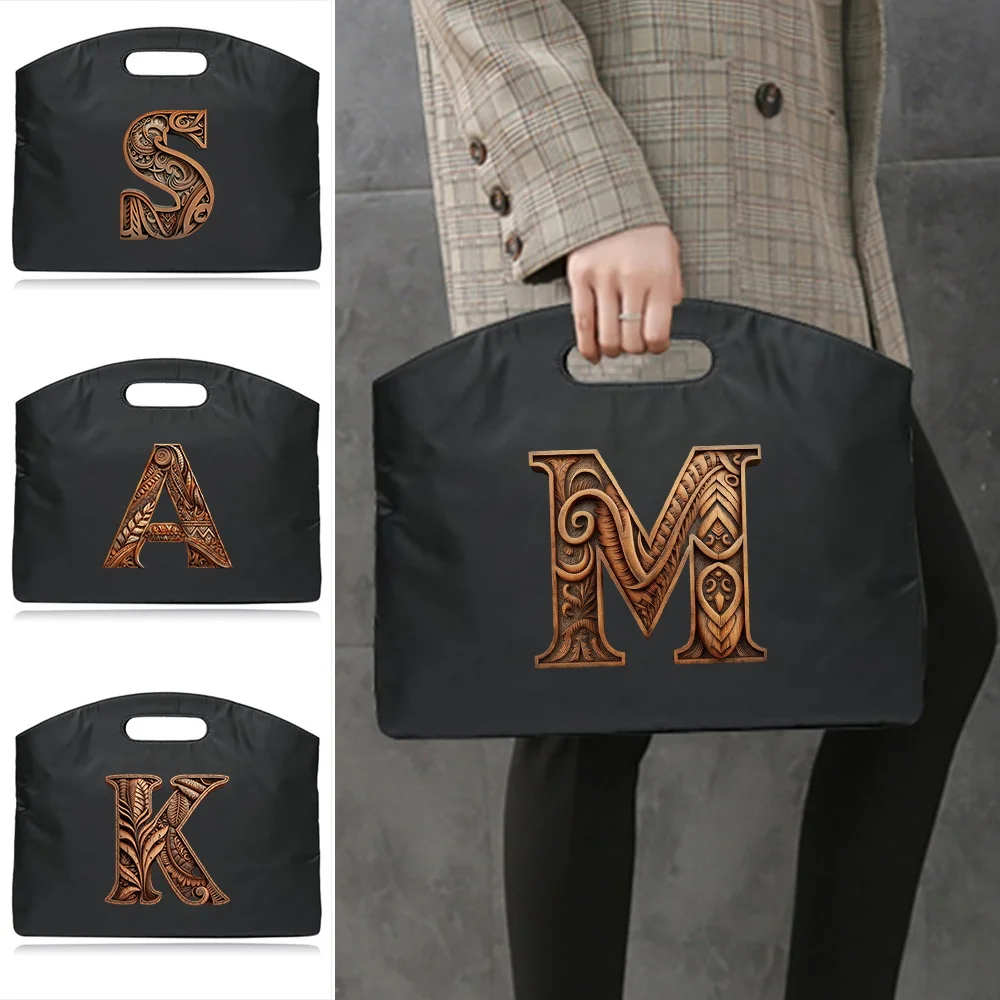 

Attache Case Handheld Briefcase Wood Art Letter Series Commuting Portable Business Office Bag Business Laptop Bags Storage Pack