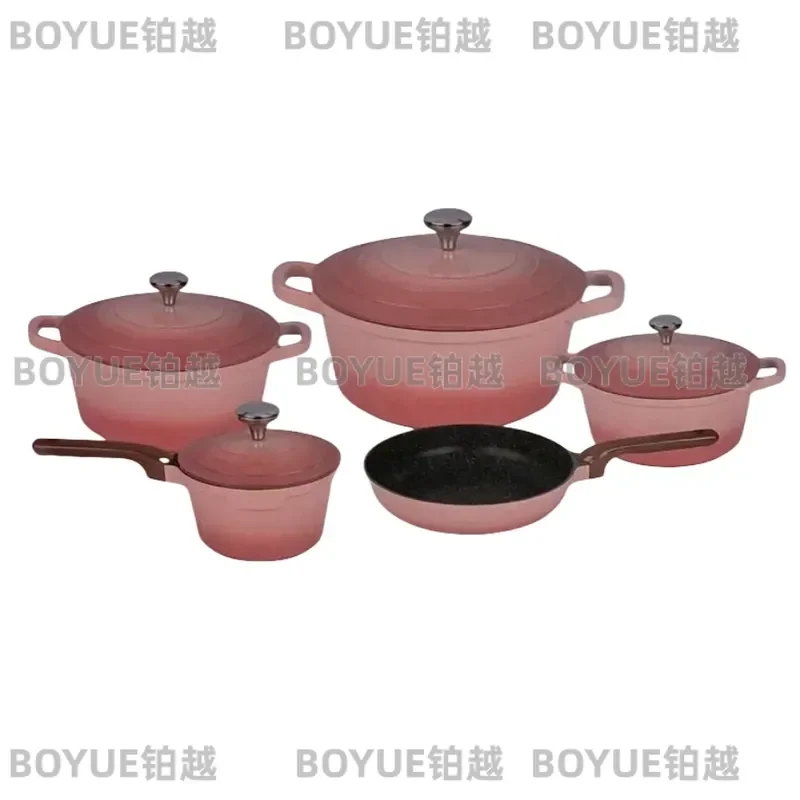 9 Piece Die Cast Aluminum Cookware Set Nonstick Enamel Marble Frying Soup Pots Deep Pan Kitchen Cooking Utensils