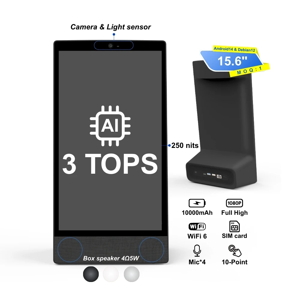 15.6-Inch Desktop Digital Menu Board Order Display Android14 4 + 64Gb With Battery 3 Top For Retail Store Hotel Restaurant