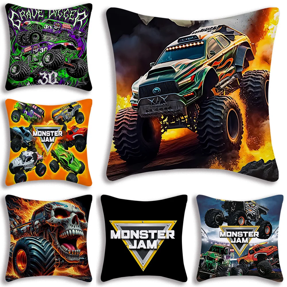 3D Monster Jam Monster Truck CartoonPillow Covers Cartoon Sofa Decorative Home Double-sided Printing Short Plush Cushion Cover