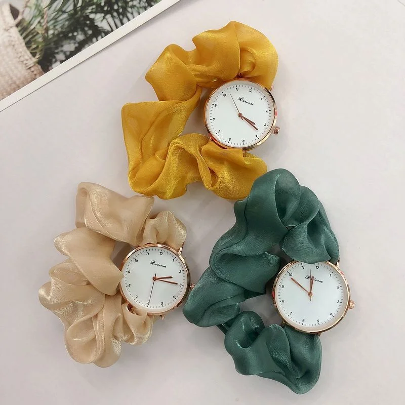 Mode Nische Stil Scrunchie Armband Schmuck Mädchen Uhr einfache Quarzuhr