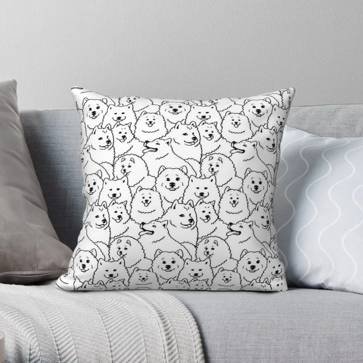 Oh Samoyed Square Pillowcase Polyester Linen Velvet Pattern Zip Decor Throw Pillow Case Home Cushion Cover 18
