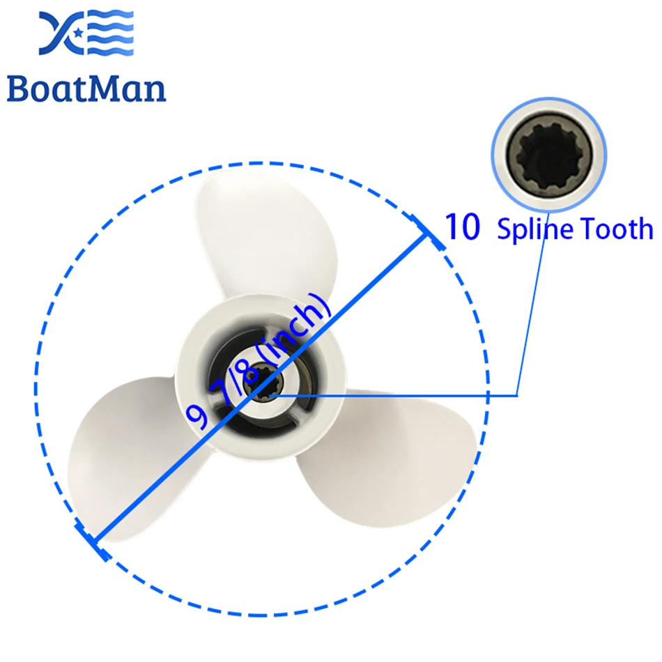 BOATMAN Propeller 9 7/8X8 For Yamaha Outboard Motor 20HP 25HP F25HP 30HP Engine Part Aluminum 10 Spline Tooth 664-45943-01-EL