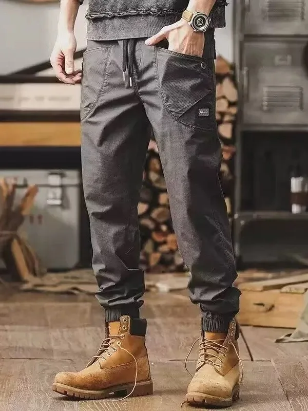 

Повседневные свободные мужские рабочие брюки на весну-осень, универсальные, больших размеров, модные, брендовые, хлопковые, с эластичным поясом, карго-брюки