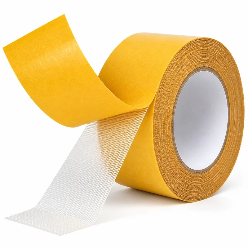 Heavy Duty Double Sided Carpet Tape, Grid Mesh Cloth Base Strong Adhesive for Floor Mat Rug Wedding Exhibition, Yellow