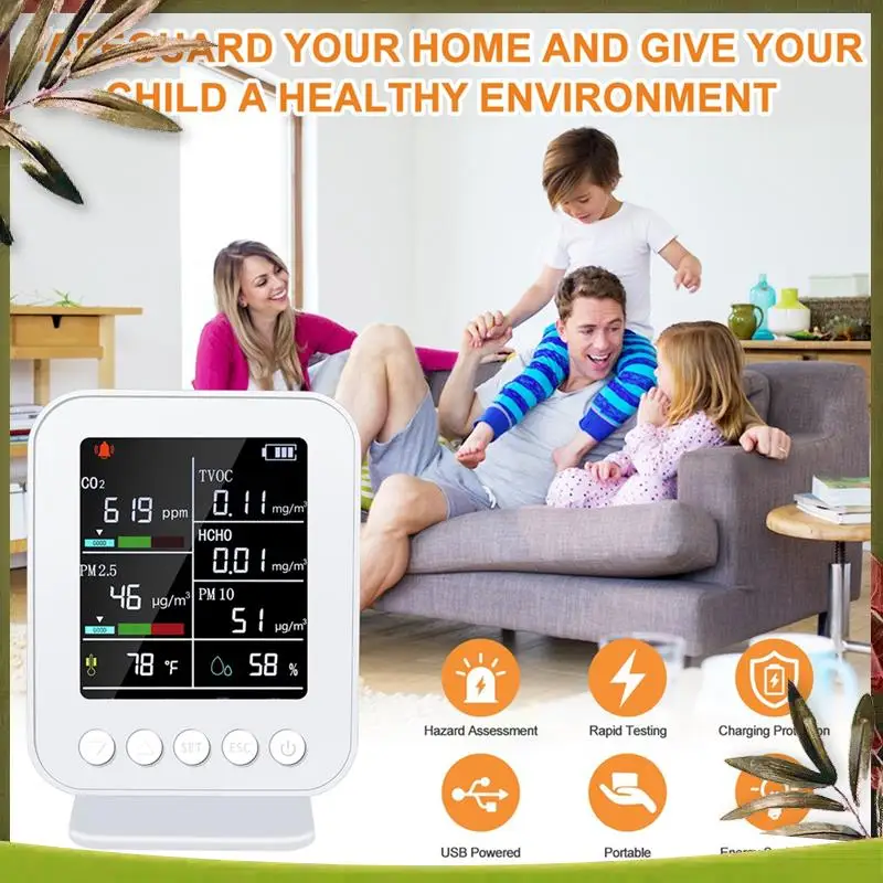 

New-Air Quality Meter 7-In-1 PM2.5 PM10 Carbonic Oxide Carbon Dioxide TVOC HCHO Tester TFT Carbon Dioxide Detector