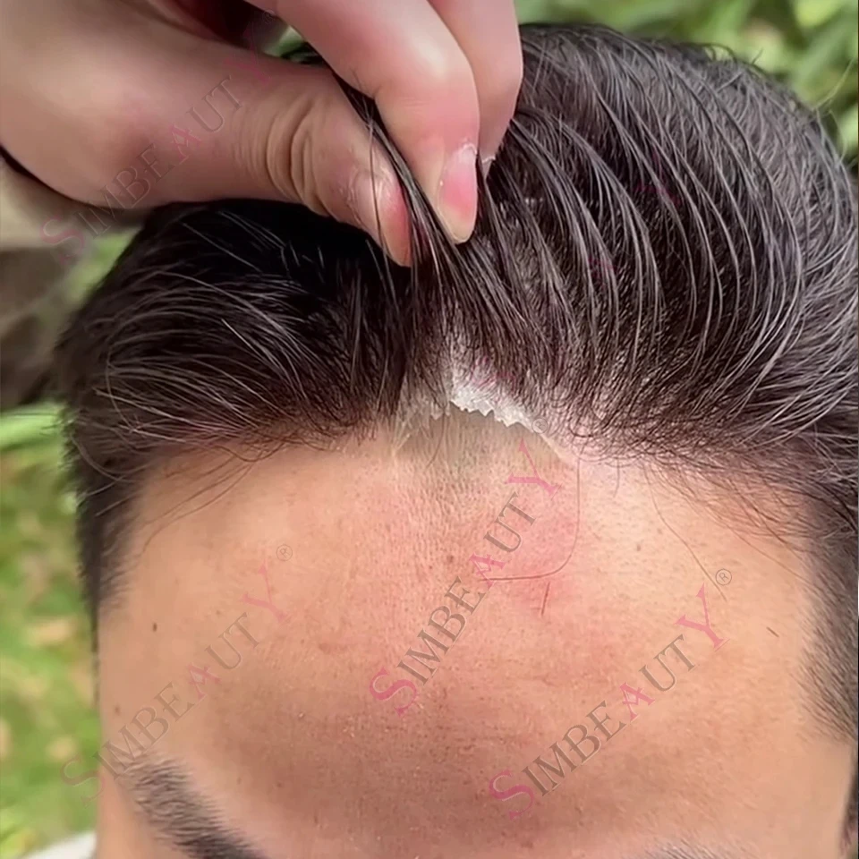 

Realistic 0.02-0.04mm Ultra Thin Skin Super Natural Hairline Invisible Vloop 80Density 1b80 565 Grey Brown Men Toupee Human Hair