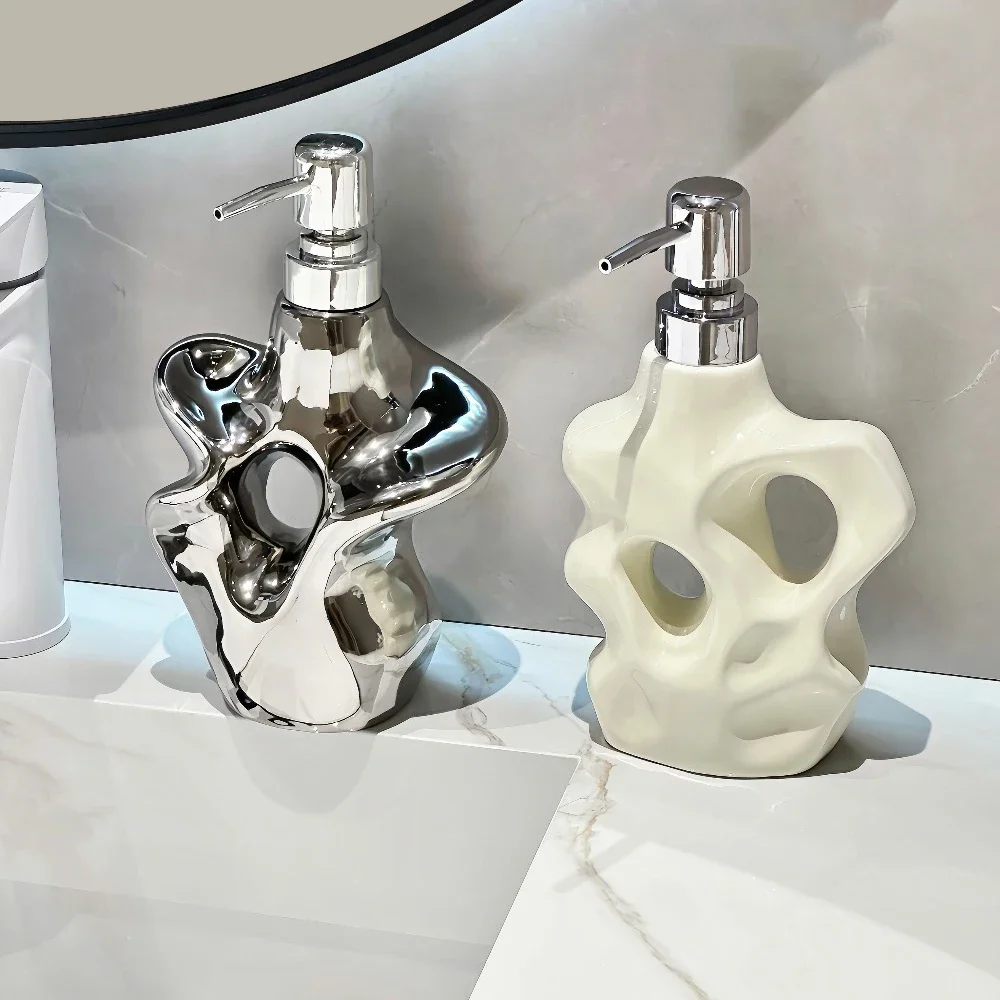 Nordic Irregular Ceramic Emulsion Bottle Creative Stone Shower Gel Shampoo Water Bottle Modern Bathroom Decoration Accessories