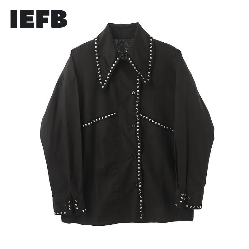 

wear /men's fashion personalized rivet contrast color ribbon niche long-sleeved shirt oversized tops vintage new 2Y3238