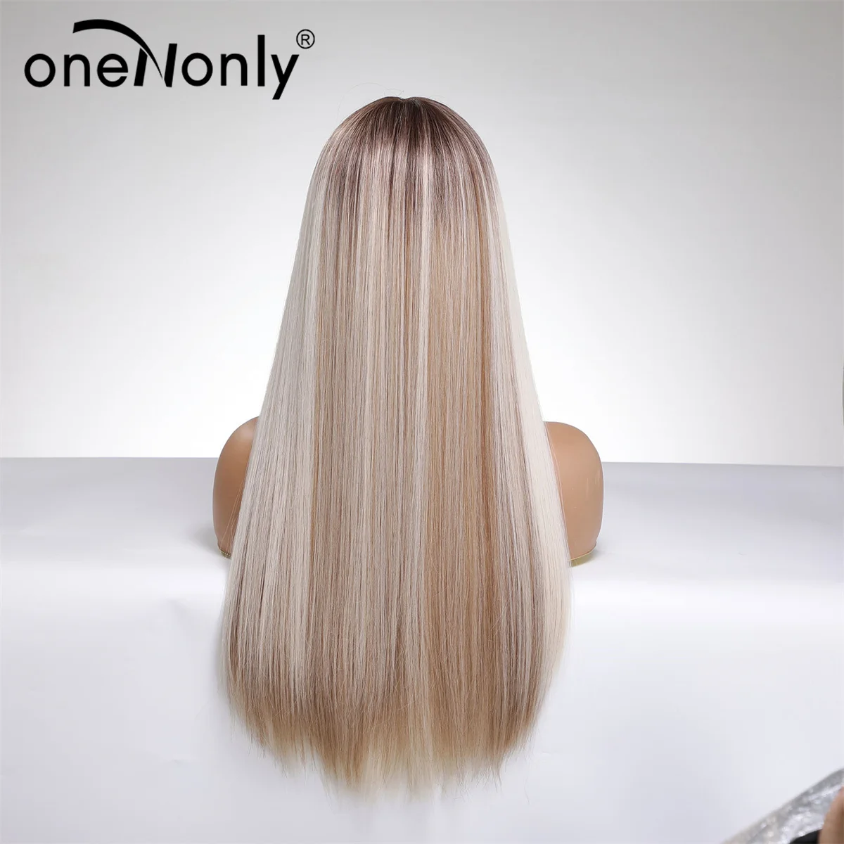 oneNonly Long Blonde Wig for Women Natural Wig with Bangs Synthetic Wigs High Quality Women Party Straight Hair