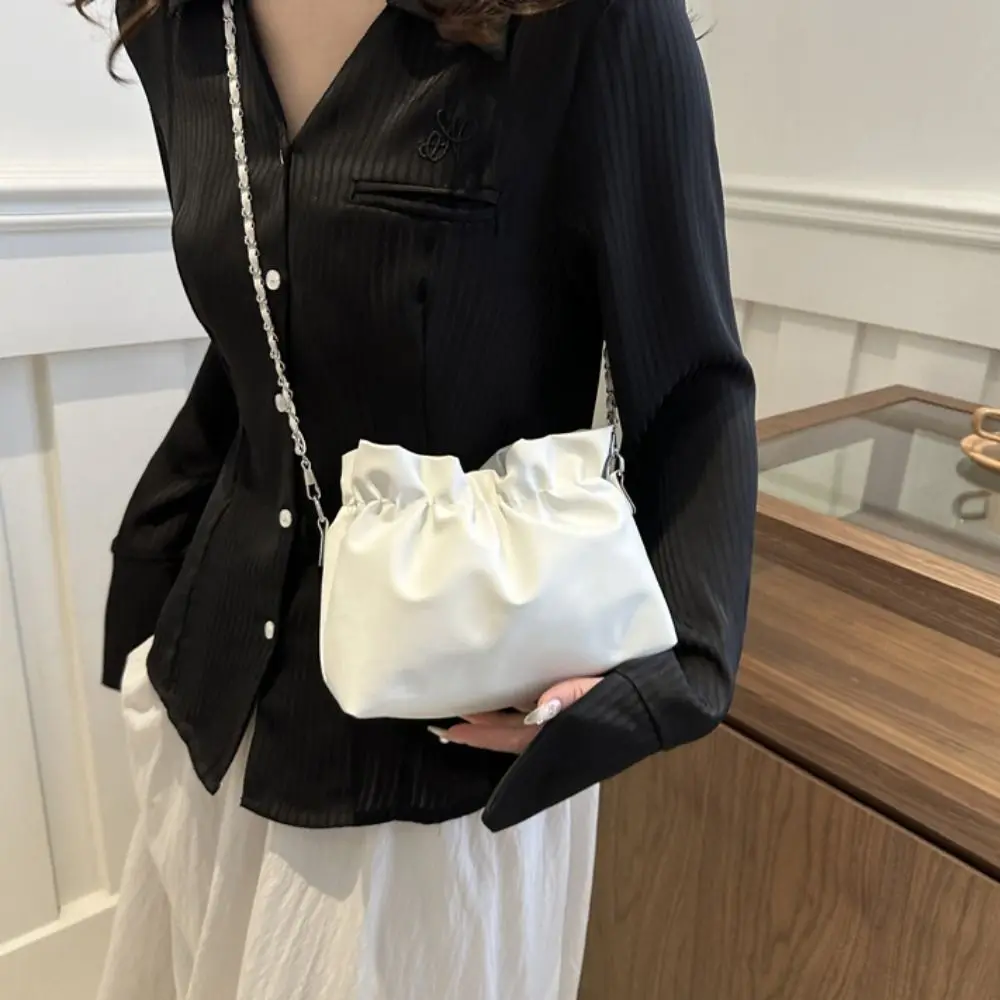 

Elegant Pure Color PU Leather Bucket Bag French Style Crossbody Bag Women's Tote Bag Korean Style Bead Ins Shoulder Bag Travel