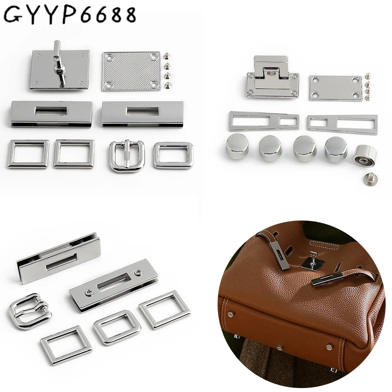 1/4/10Sets Silver Metal a Set of Locks For Woman Handbag Purse Bags Rectangle Eyelet Twist Turn Lock Rivet Accessories Wholesale