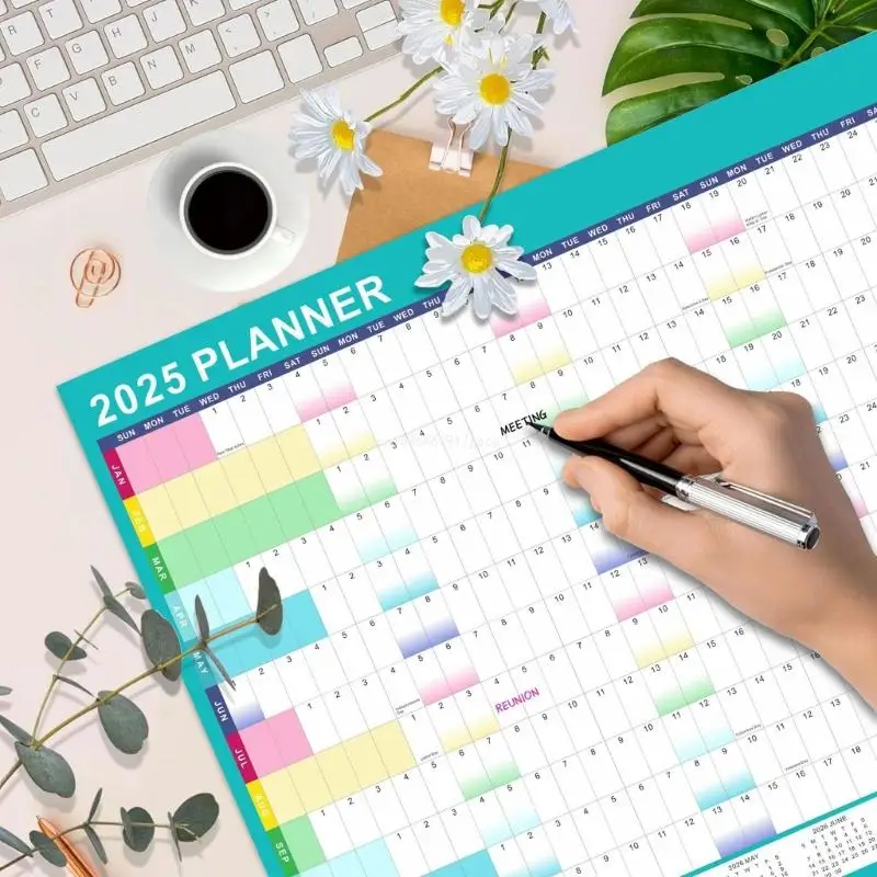 2025 Wall Calendar Yearly Wall Planner, 2025 Full Year to View Calendar with Erasable Marker and Adhesive Dot Stickers Dropship