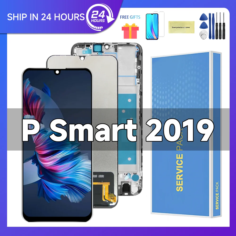 ЖК-дисплей с сенсорным экраном и дигитайзером в сборе для HUAWEI P Smart 2019 6,21 'для AMOLED POT-LX1 LX1AF LX2J LX3 LX1A
