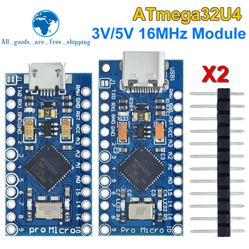 Chip Original TZT Pro Micro ATmega32U4, reemplazo ATmega328 para Arduino Pro Mini con cabezal de Pin de 2 filas para Leonardo UNO R3, 5V, 16MHz