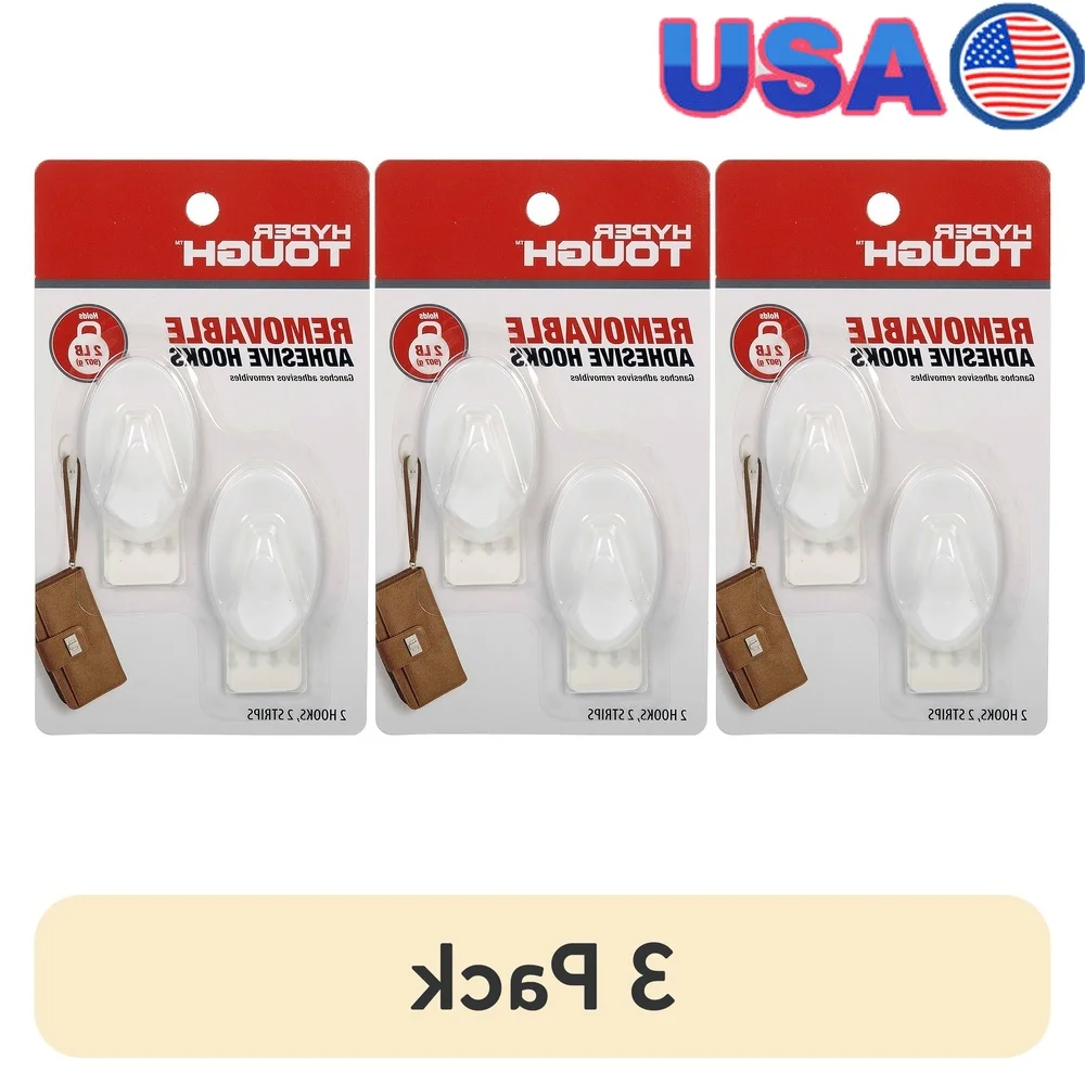 

3 упаковки, пластиковые крючки среднего размера, съемный клей, вмещает 2 фунта, идеальный домашний школьный офис, простая установка