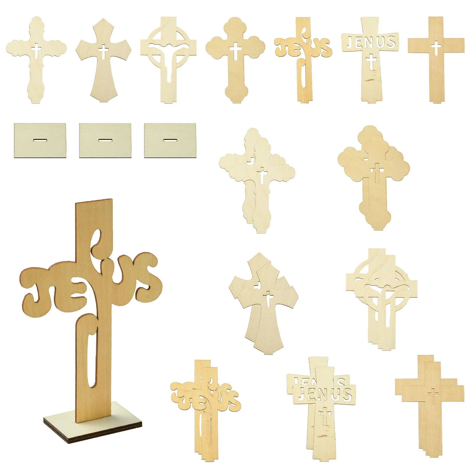 

Pandahall 14Pcs 7 Styles Wood Cross Prayer Sculpture Religion Display Cross Decorations for Home Table Decor