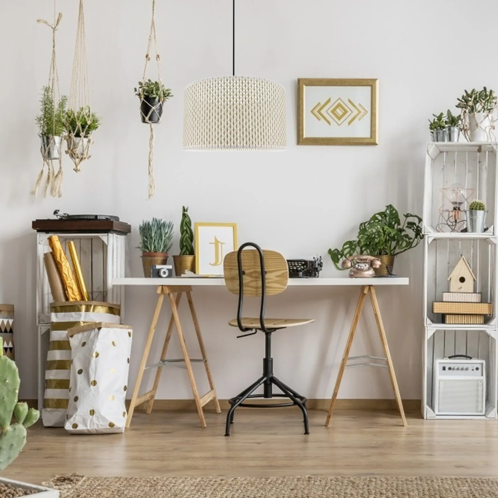 1Pc E27 Modern Style Imitation Rattan Woven Lampshade Desk Lamp Cover Lighting Accessories
