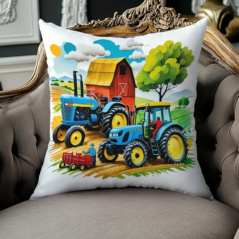 

Farm Tractor Harvest Scene Pillow Cover Decorative Cushion Case Farmhouse Home Decor Pillowcase for Sofa Bedroom