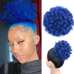 Coleta Afro azul con cordón para mujer y niña, pelo sintético, corto y rizado