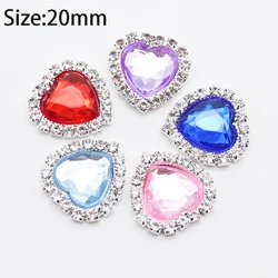 10pcs 20mm Silver Metal Heart Acrylic Rhinestone Ornament DIY Flat Bottom Wedding Decor Sewing Accessories