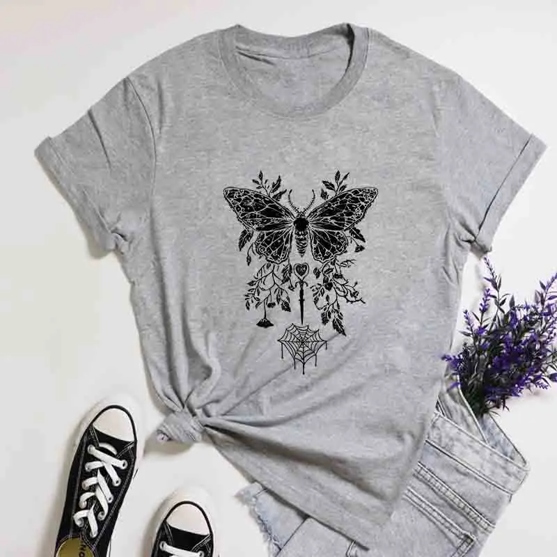 Pentagram Moth and Spider Web T-shirt, Cute Yet Eerie Y2K Pastel Gothic Style, Pastoral Dark Preppy Style Alternative Punk Style view 4