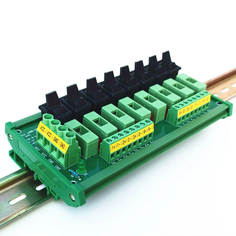 DIN Rail Mount 6 Position Toggle Switch AC/DC Power Distribution Strip Module  Fuse Splitter Board