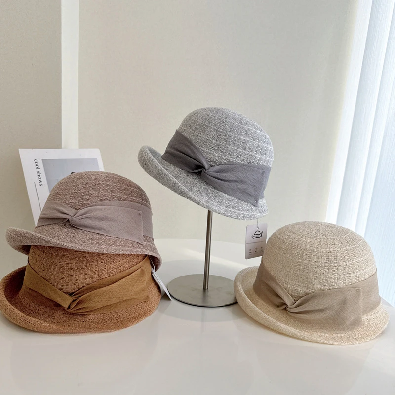 

Elegant and Dignified Temperament Upturned Edge Flower Pot Hat Summer French Hat Women's Sunscreen Sun Hat