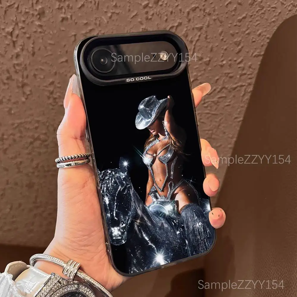 Casing HP Beyonce Cowboy Carter Untuk iPhone 17,16,15,14,13,12,X,8,Pro,Max,Plus,E,SE4,Air,Mini Hitam IMD Matte