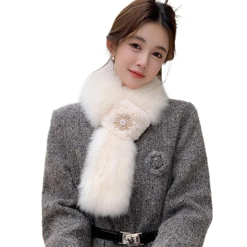 Beautiful exquisite fox hair scarf autumn and winter new warm soft pearl real fur scarf Rex rabbit scarf