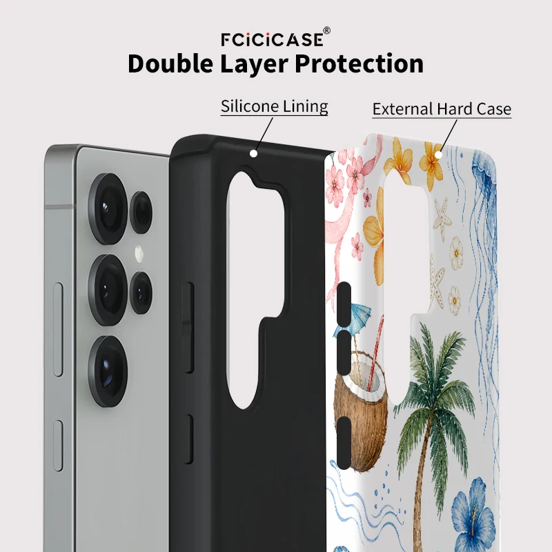 Fcicicase Sea Turtle Coconut Tree Print Phone Case For Samsung Galaxy S26 Plus A56 A16 S25 A26 A36 S24+ S23 Dual Layer Cover - view 2