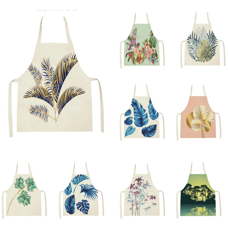 Trees Tropical Leaves Printing Kitchen Aprons for Adult Kids Creative Linen Apron Cooking Cleaning Tools Sleeveless Apron