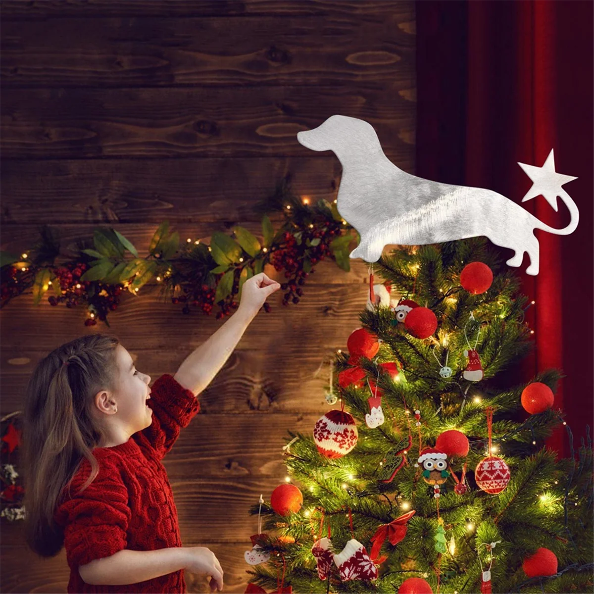 Pet Christmas Tree Topper Decoration Christmas Tree Topper with Star Event Dress Dachshund Star image 4