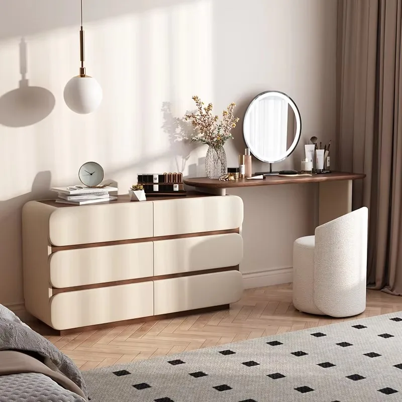 High End Cream Style Solid Wood Dressing Table Integrated Makeup Vanity Storage Dresser Cabinet For Luxury Villa Hotel Bedroom