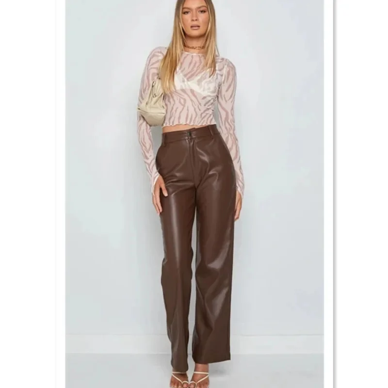 Carrot PU Leather Pants Wide Leg Girl Autumn Winter Leather Pants Long Pants Hanging Feeling Floor Dragging High Waist Pants New