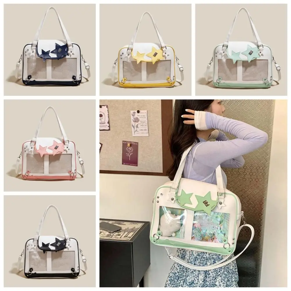 Star Decoration Shoulder Ita Bag PVC Large Capacity Goth Transparent Pocket PU Leather Waterproof Y2K Anime Display Bag Work