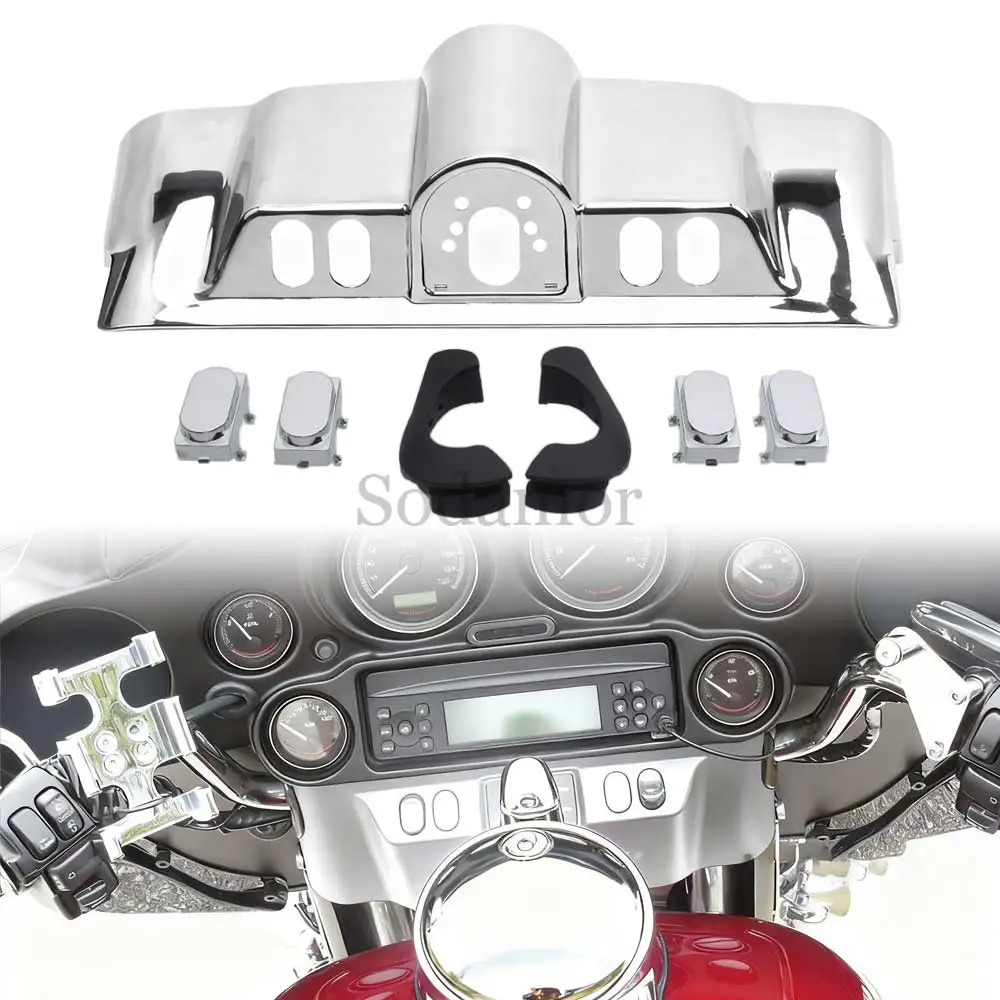 

Motorcycle Chrome Switch Panel Cover Accent Inner Fairing Cap Kit ABS For Harley Touring Electra Glide Classic FLHTC/I 1996-2013